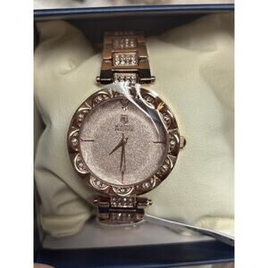 Montres Prestige Womens Rose Gold Watch with Crystal Accents